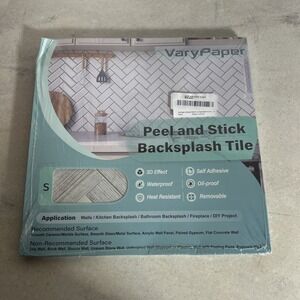 VaryPaper 10 Sheets White Herringbone Peel and Stick Backsplash for Kitchen